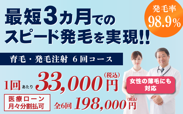 発毛98.9% 最短3ヵ月でのスピード発毛を実現!!育毛・発毛注射6回コース